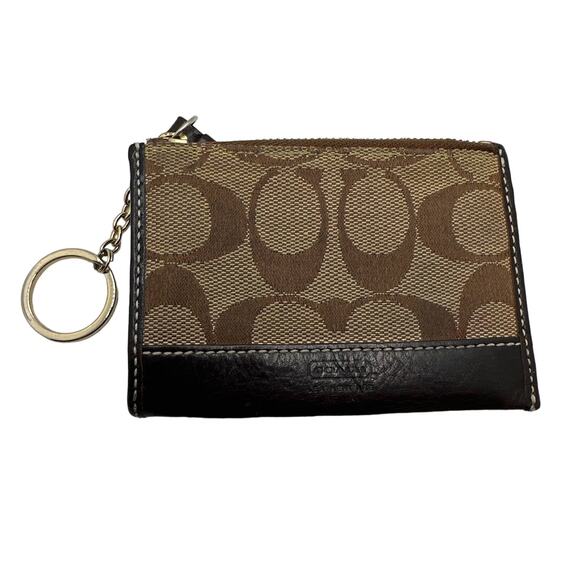 COACH Brown Signature Canvas Coin purse with Keychain - Picture 1 of 5